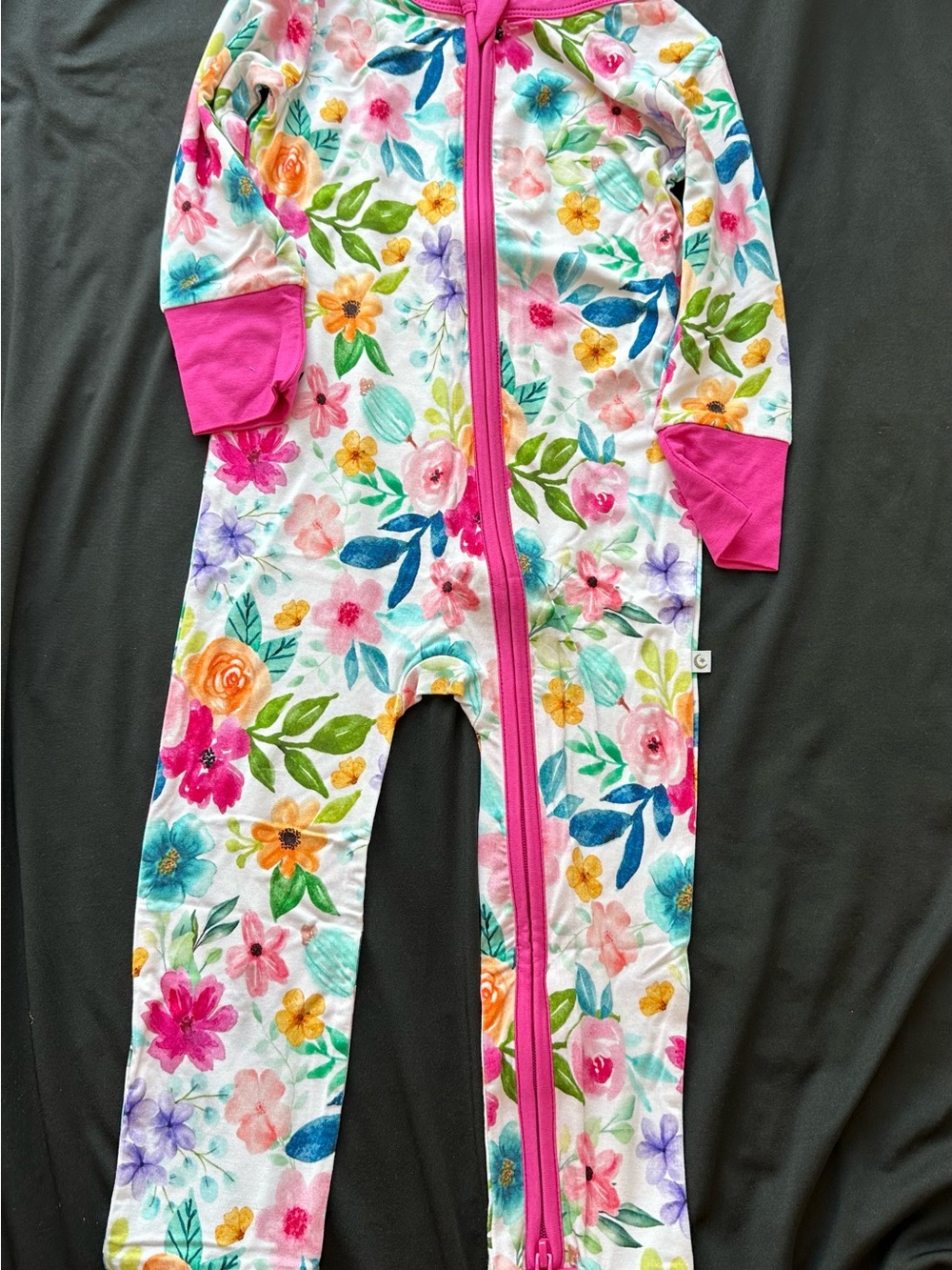 Floral Pink Zip-Front Kids Convertible Bamboo Footie One-Piece